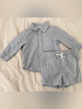 NEW Janie and Jack Baby Light Gray Button-Up Collared Shirt and Shorts Set